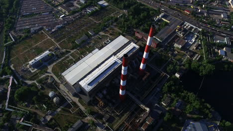 Aerial-landscape-industrial-pipe-on-power-plant.-Industrial-area-in-modern-city