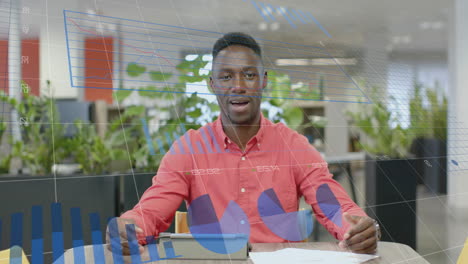 animation of data processing over african american businessman in office