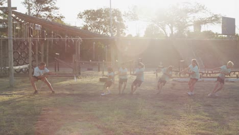 Group-of-Caucasian-children-training-at-boot-camp-