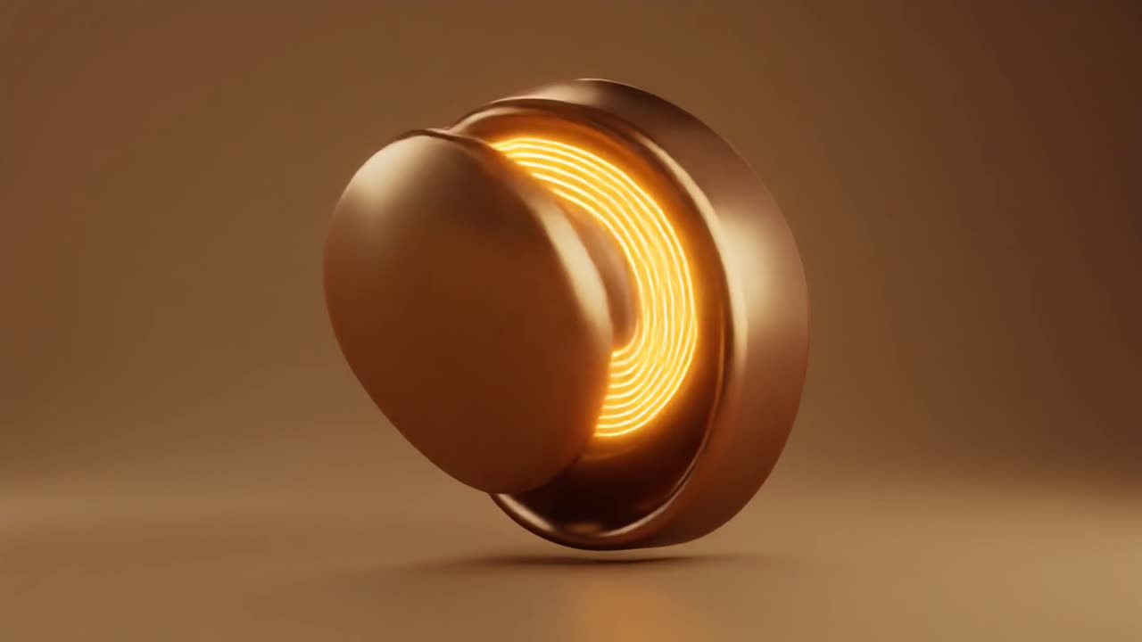 Abstract 3D Golden Circle Rotating with Glowing Neon Light