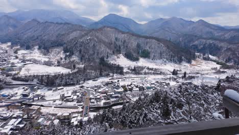 Yamadera-Shrine-Looking-over-Yamagata-Prefecture-in-Winter,-North-Japan-4k