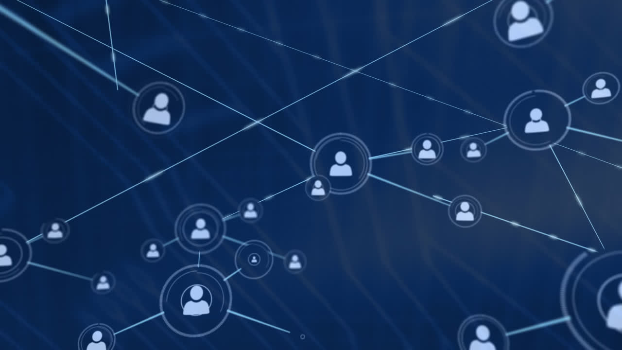 Animation of network of profile icons against blue textured background
