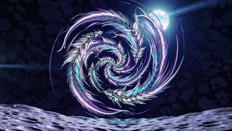 espiral cósmica con paisaje lunar