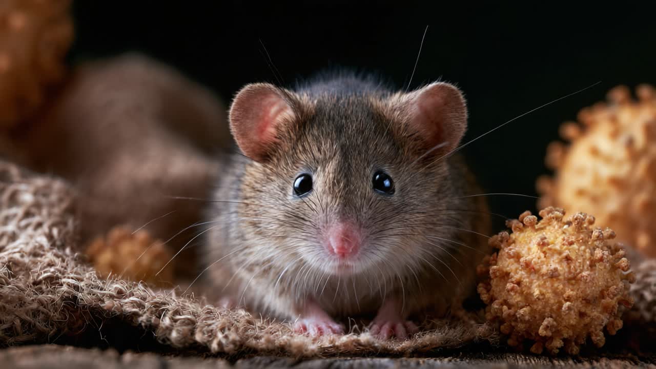 Close-Up Menggemaskan Tikus yang Menawan Dikelilingi Elemen Bertekstur, Menangkap Esensi Alam dan Kepolosan dalam Pemandangan yang Menyenangkan Ini