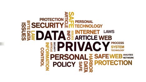 4k data privacy animated tag word cloud,text design big data animation loop.