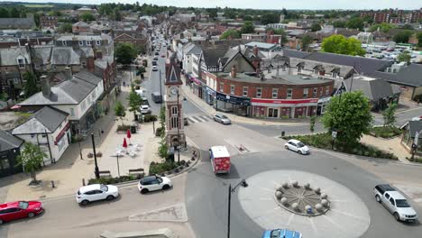 clock tower and roundabout newmarket town suffolk uk aerial drone, aerial view