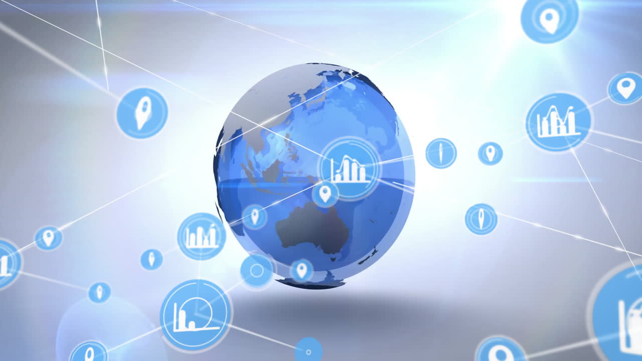 전 세계에 있는 아이콘과 연결된 네트워크의 애니메이션