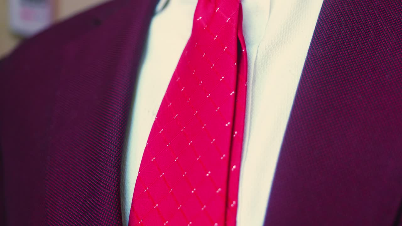 4K Cinematic fashion clothing footage of suits and ties in a tailor's shop