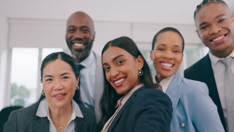 selfie, business people and teamwork with social
