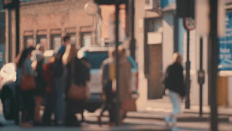 Anonymous-crowd-of-people-walking--commuters-London-City-street-slow-motion