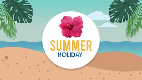 poster de vacaciones de verano con letras y flores tropicales