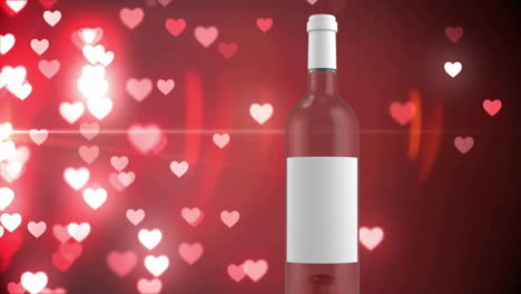 animación de una botella de vino sobre corazones sobre fondo negro