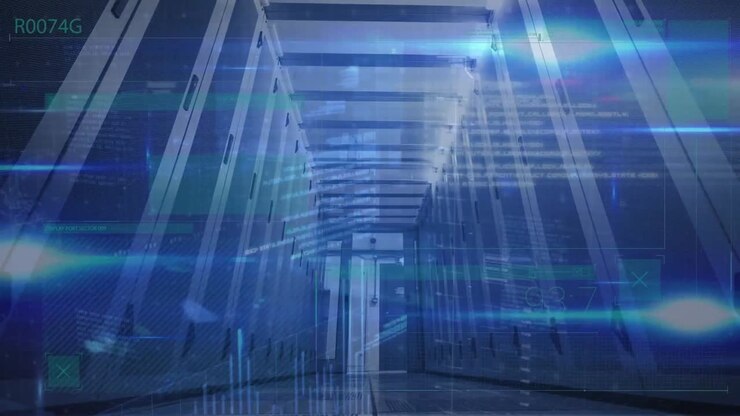Animation of data processing over server room