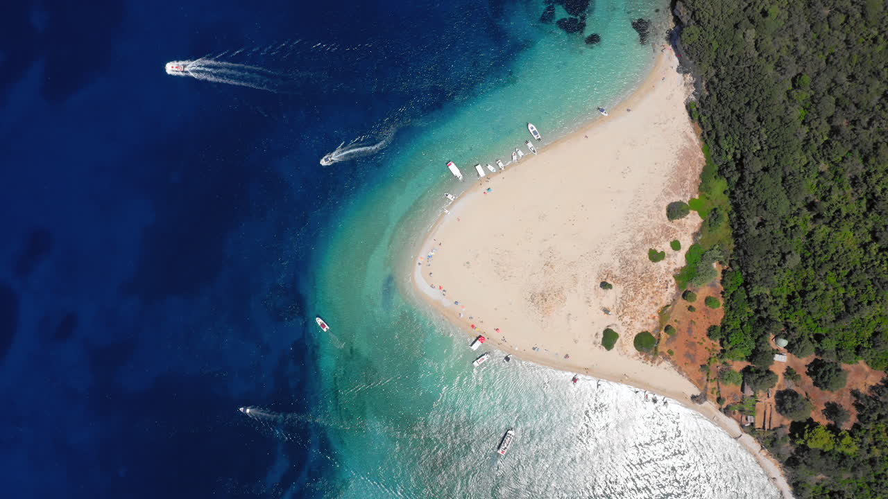 Aerial: Top down view of Marathonisi Island in Zakynthos, Greece