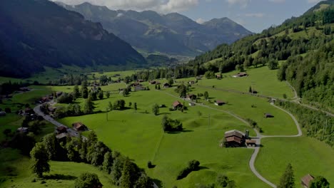 establish shot aerial view where there are many beautiful houses and trees around the houses
