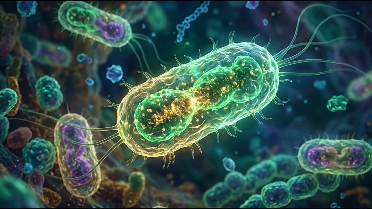 Vista microscopica di colonie batteriche