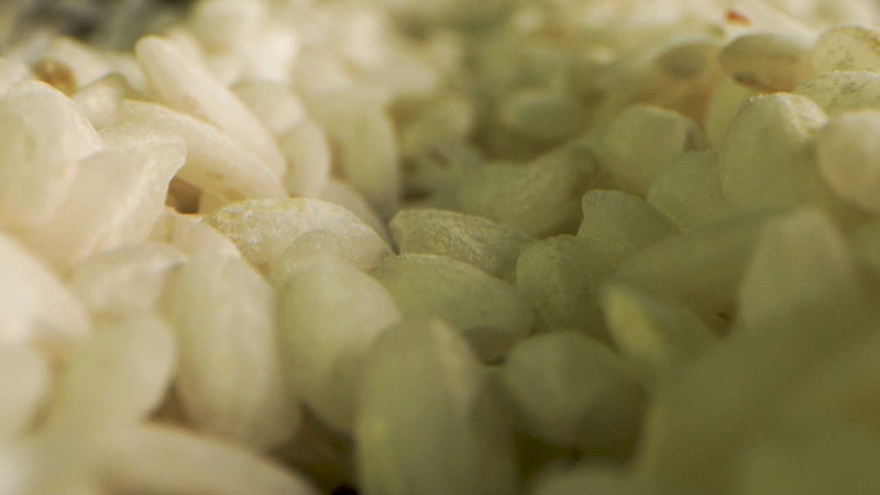 리조또를 위한 이탈리안 아르보리오 쌀에서 앞으로 카메라 이동