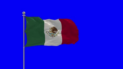 mexico 3d illustration of the waving flag on a pole with  chroma key