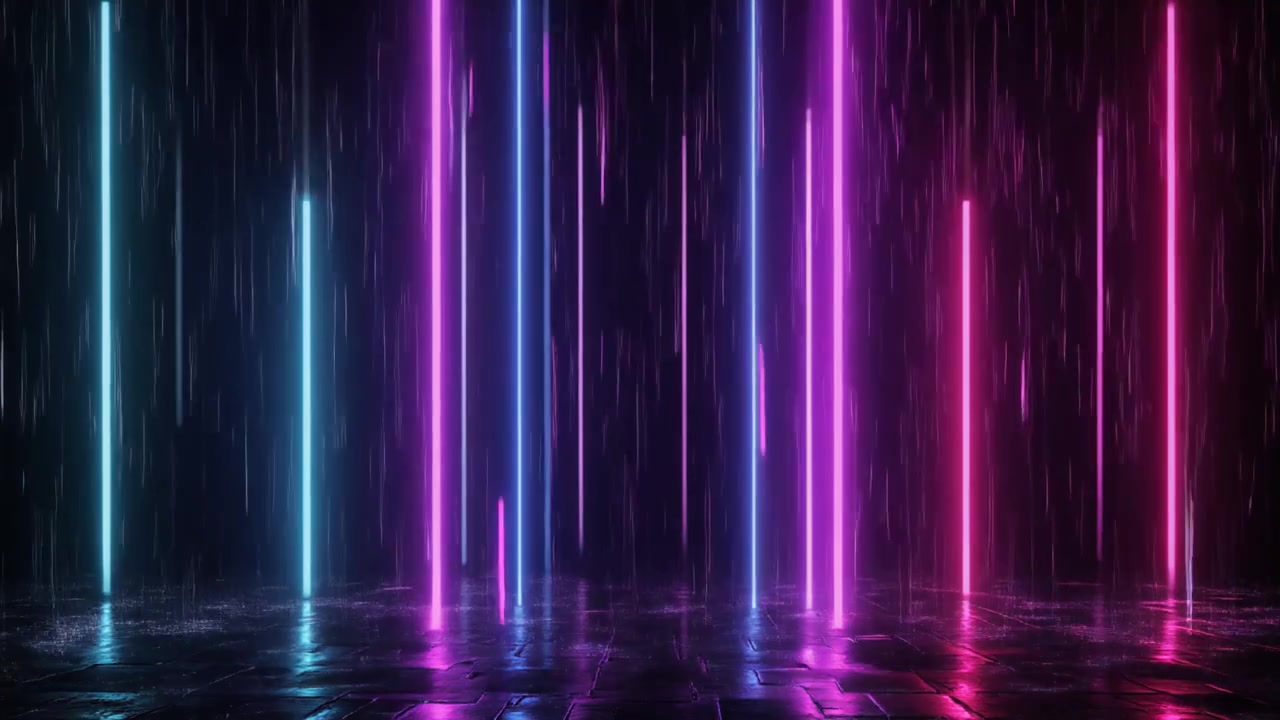 Pilastri di Luce al Neon Astratti con Effetto Pioggia Cadente