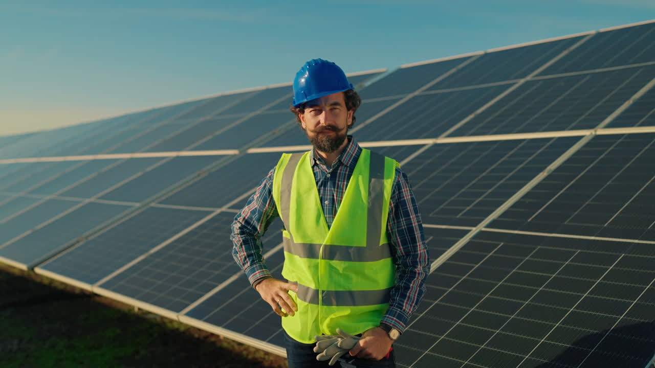 Engineer in front of solar panel installation