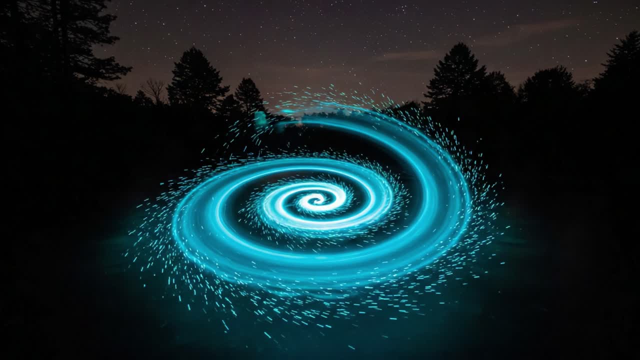 A Mesmerizing Cosmic Swirl: A Captivating Display of Light and Energy Captured in Two Frames, Showcasing an Extraterrestrial Spiral in a Celestial Night Sky