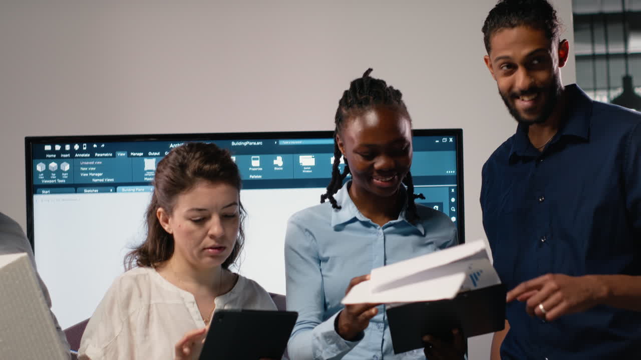 Vertical Video Portrait of real estate developers team planning a high density housing project