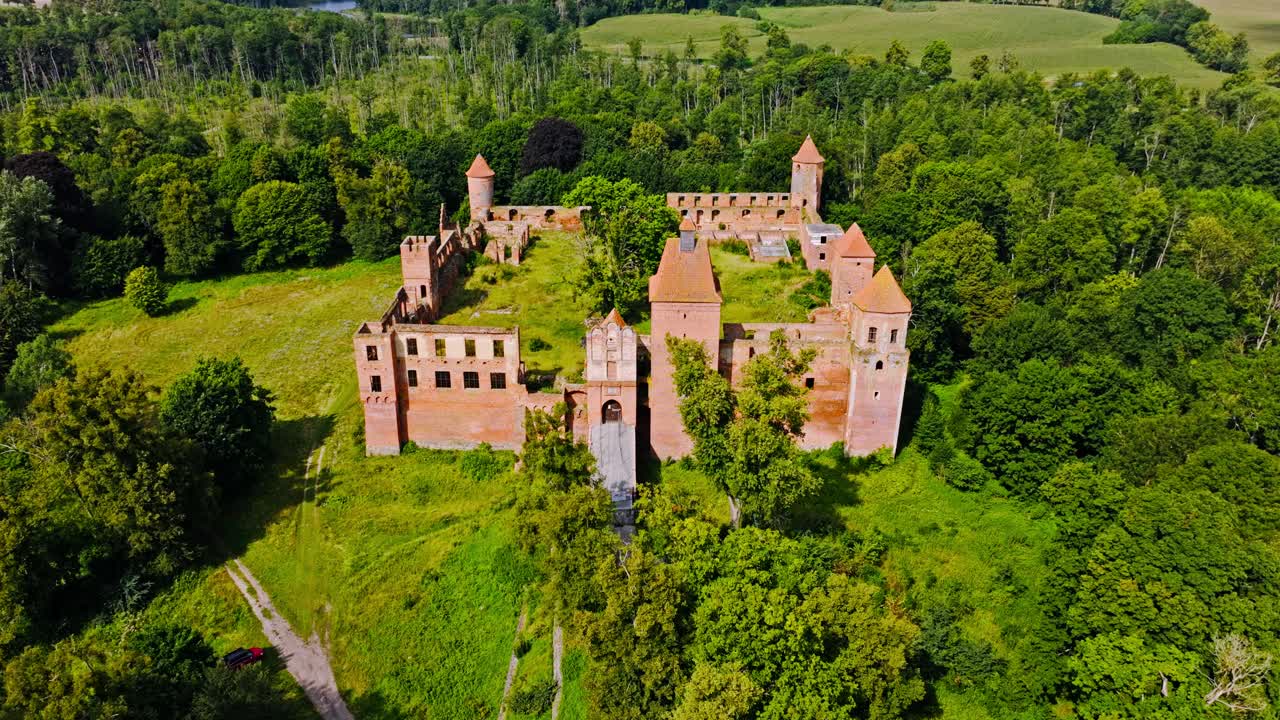 Historic castle ruins of Szymbark Poland, medieval towers walls, fortress gate