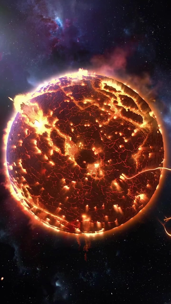 Cinematic Animation of a Volcanic Planet Exploding in Deep Space
