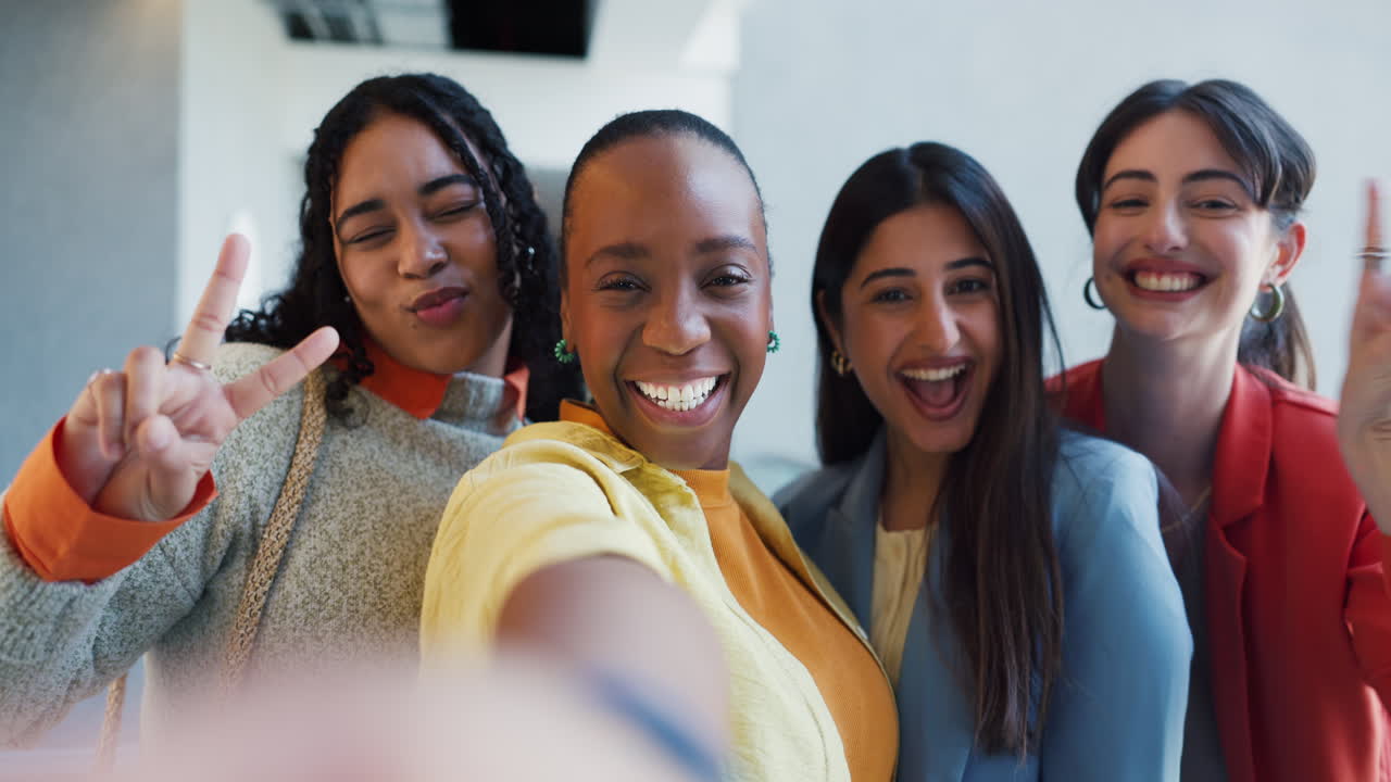 Happy Diverse Women Taking a Selfie and Posing Playfully