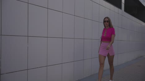 women walking alongside a wall, radiating happiness with bright smiles