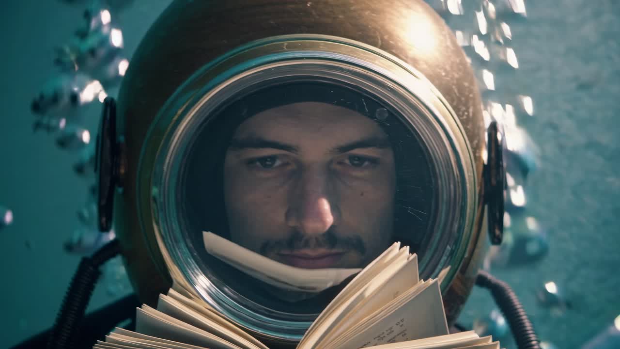 A Diver Reads Underwater