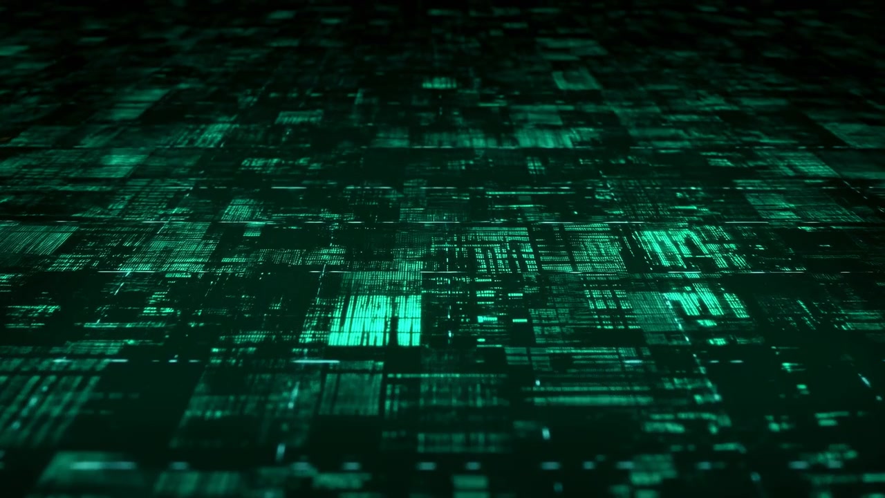 Green Data Grid Floor Stretching Forward, Illuminated Circuitlike Tiles And Glowing Nodes Create Deep