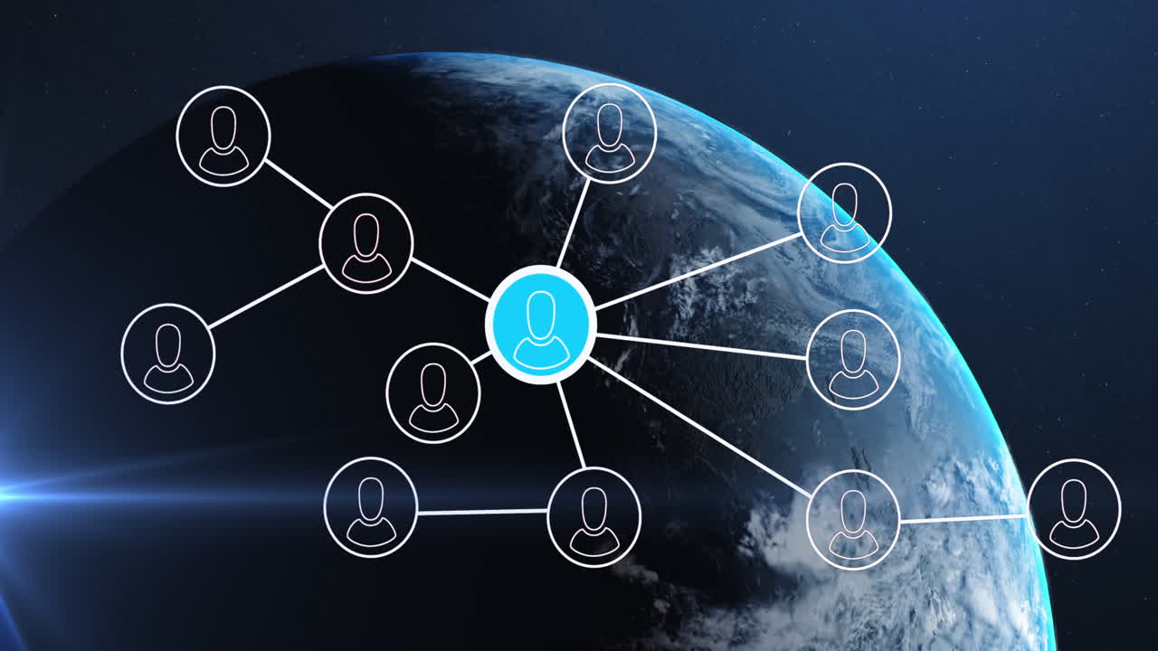 전 세계 사람들과의 연결 네트워크의 애니메이션 아이콘