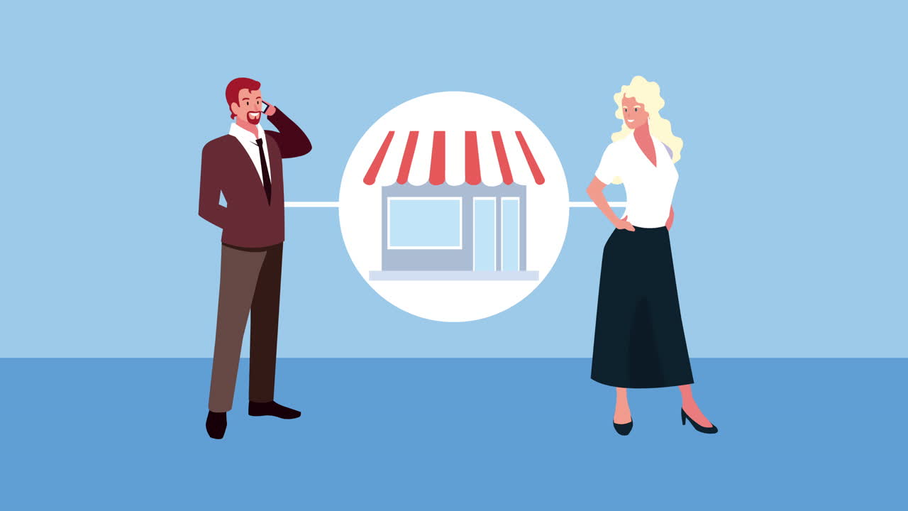 상점에 대해 의사소통하는 사업가들