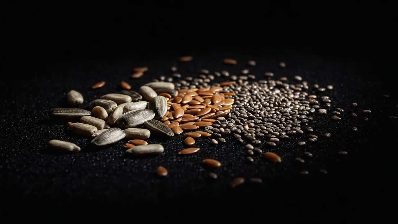 A Captivating Showcase of Various Seeds on a Dark Background, Highlighting the Rich Textures and Unique Shapes of Each Type for Culinary Inspiration