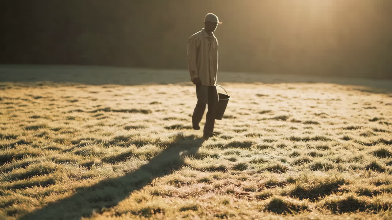 Person Holding a Bucket in a Sunny Field