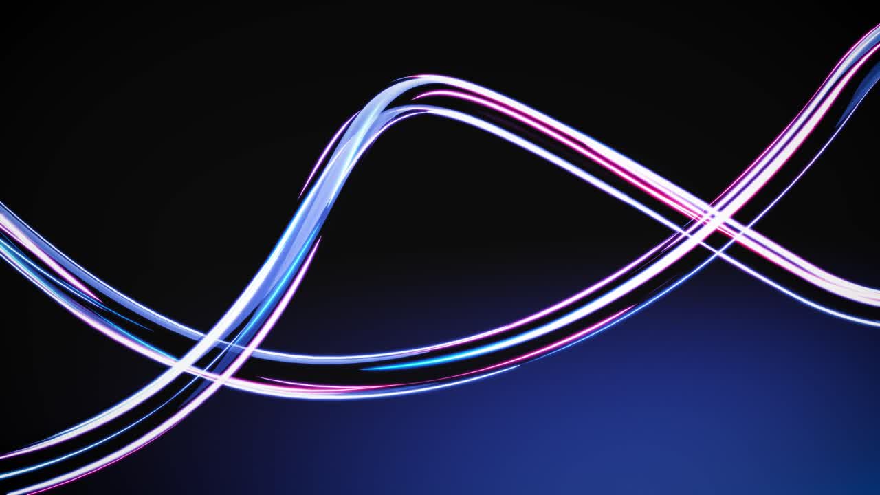 Scie luminose al neon dinamiche che si muovono in un motivo astratto