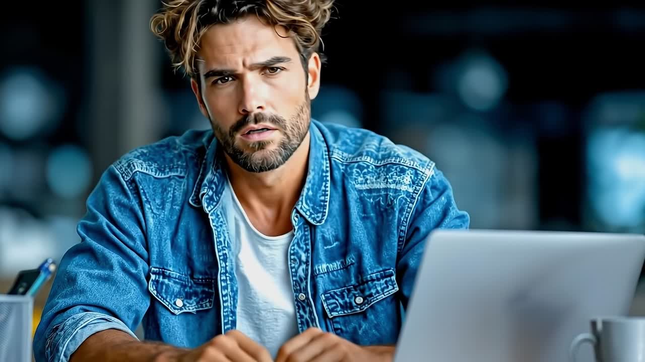 Ein Mann sitzt an einem Schreibtisch mit einem Laptop und telefoniert