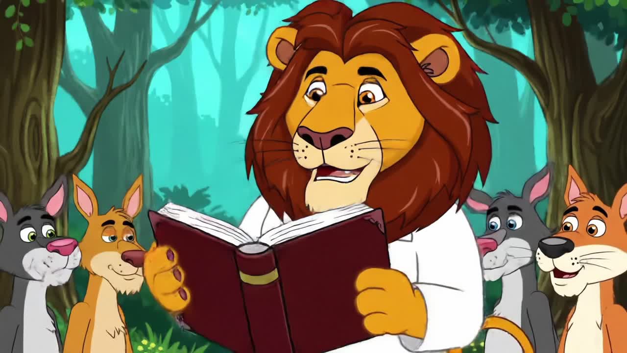 A Lion Shares a Story with Forest Friends: An Enchanting Tale of Adventure and Friendship in a Vibrant Animated World
