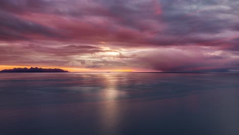 Spectacular-sunset-above-the-fjord-on-the-island-of-Andoya,-Norway