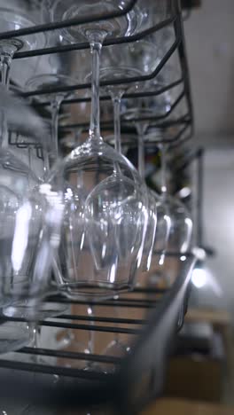 wine glasses on a rack