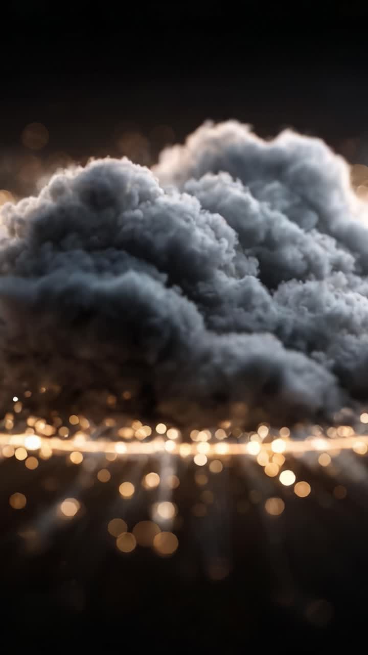 A Dramatic Scene Depicting a Billowing Cloud Surrounded by Glimmering Lights, Evoking a Sense of Mystery and Enchantment in a Captivating Visual Experience