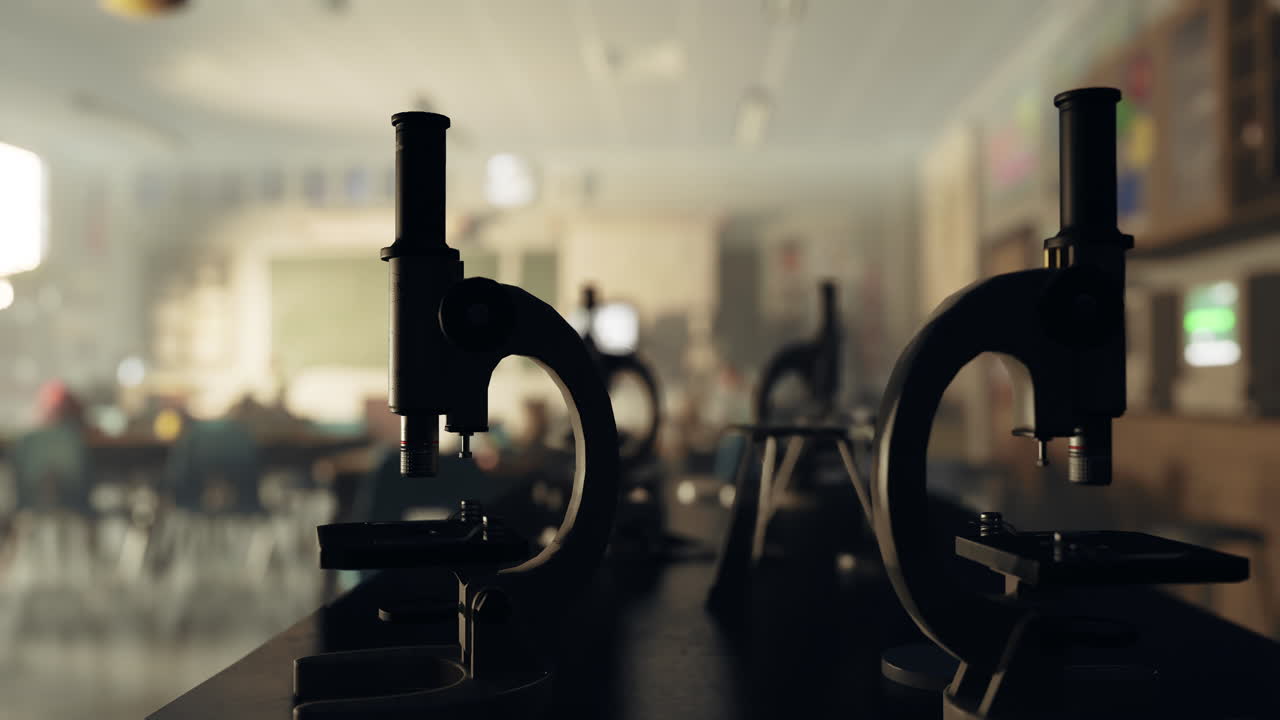 과학 교실에서 현미경