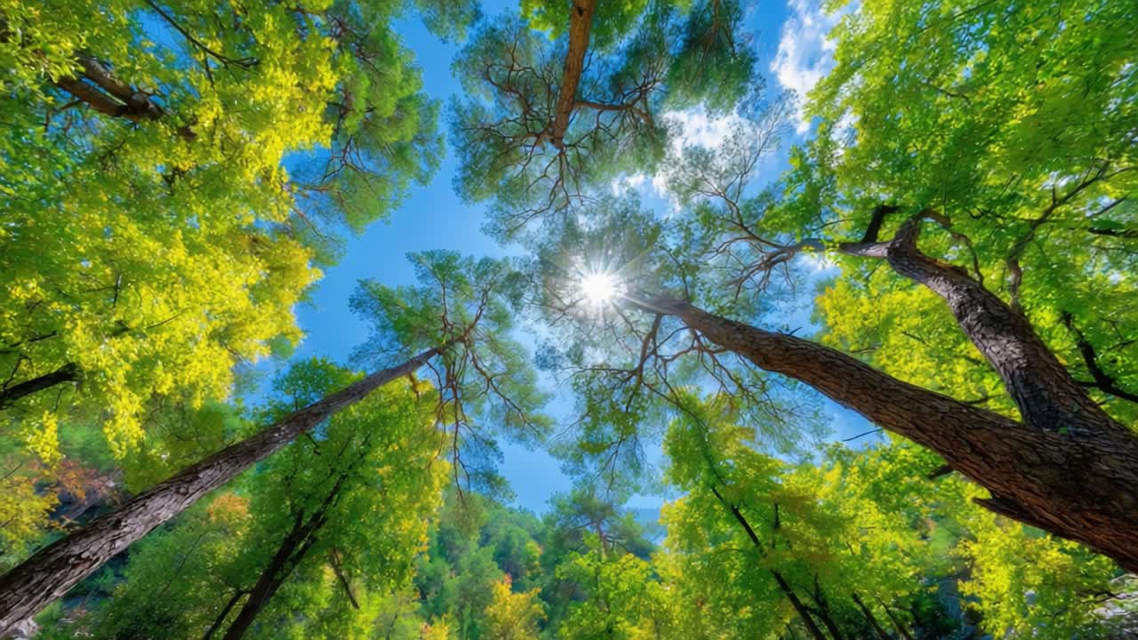 Panorami mozzafiato sulla volta: uno sguardo rilassante sul lussureggiante paesaggio verde degli alberi sotto un cielo vivido, che invita gli appassionati di natura a immergersi nella tranquillità