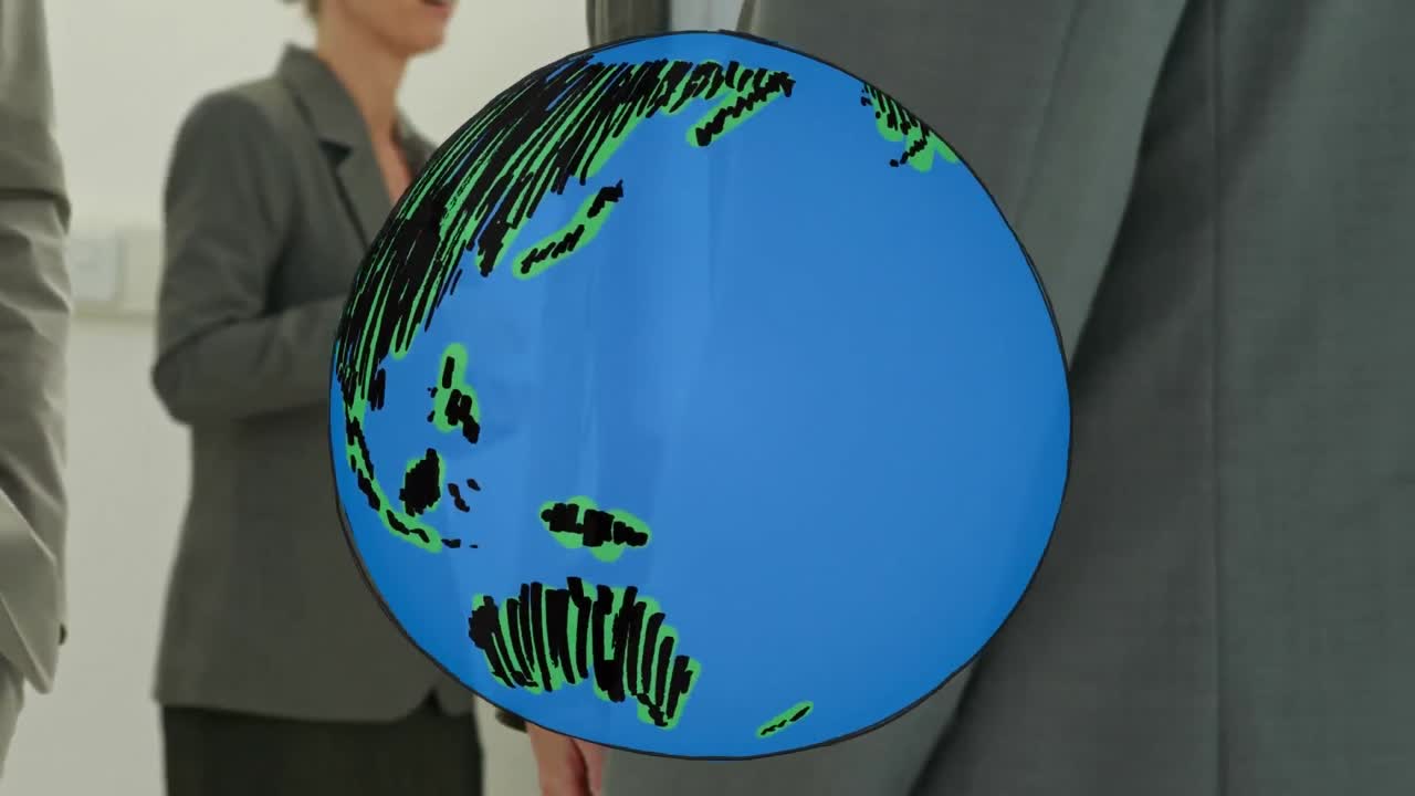 animación del globo sobre el apretón de manos del hombre de negocios