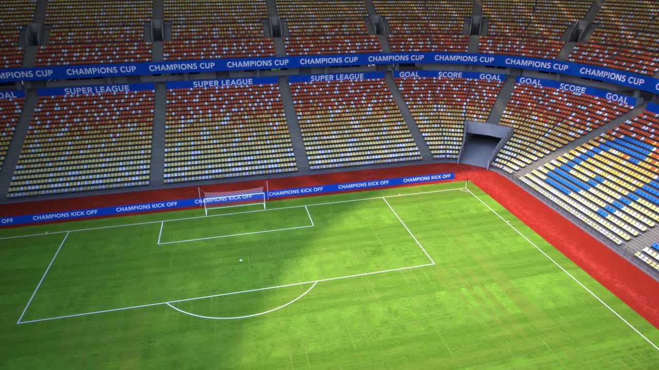 la cámara se desplaza alrededor de un estadio de fútbol vacío