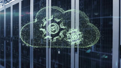 animación de la nube con engranajes con procesamiento de datos a través de servidores informáticos