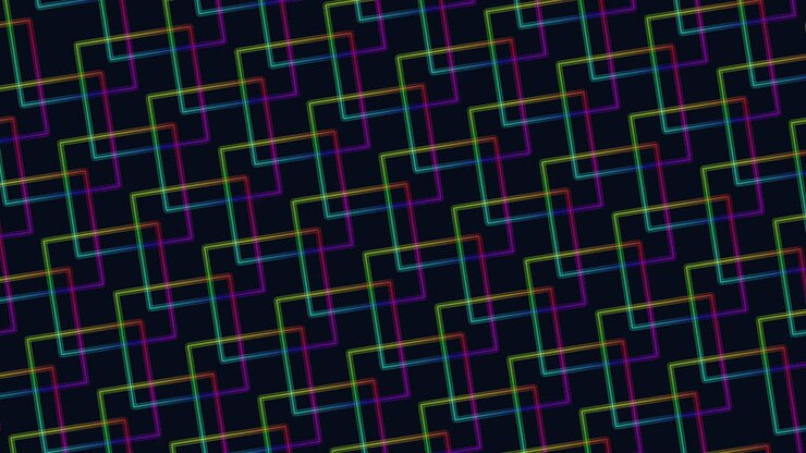 Flat rainbow squares pattern in rows on black gradient