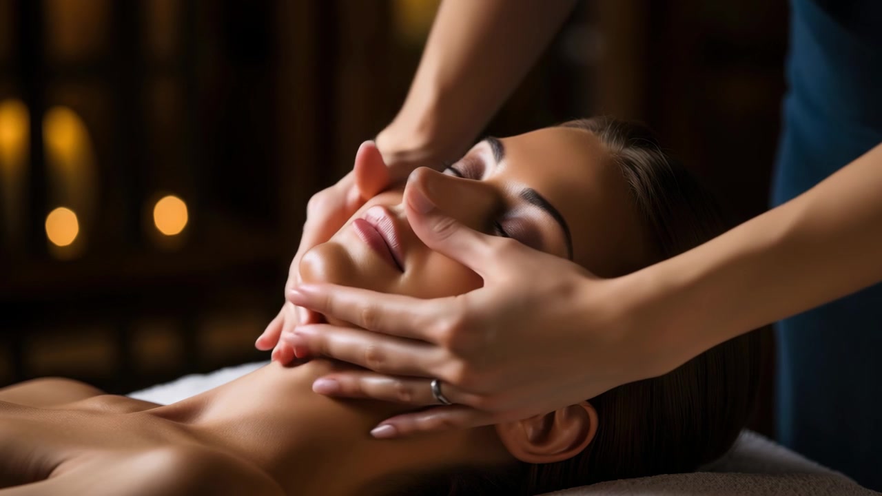 Kvinde får afslappende ansigtsmassage på et luksus-spa