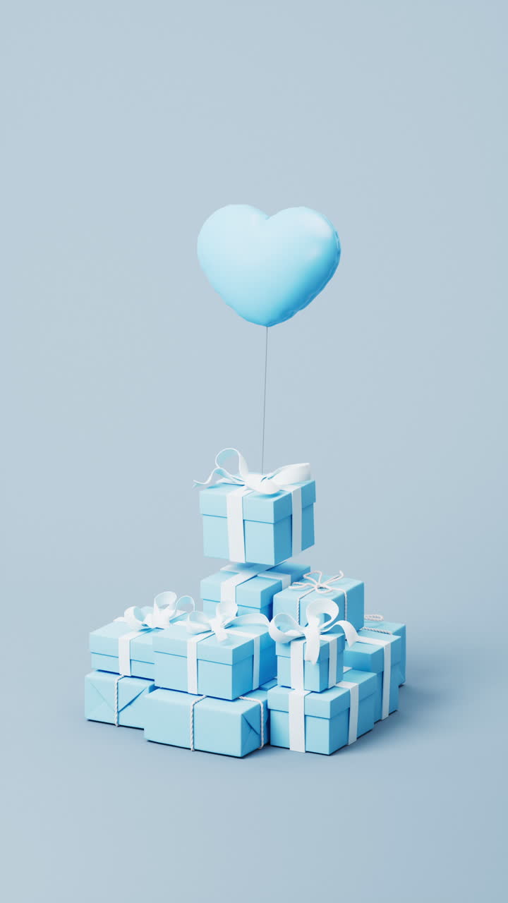Cartoon style gift box and love heart balloon, 3d rendering.